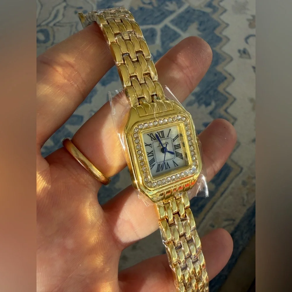 Panthere Classic Rectangle Gold Crystal Watch
